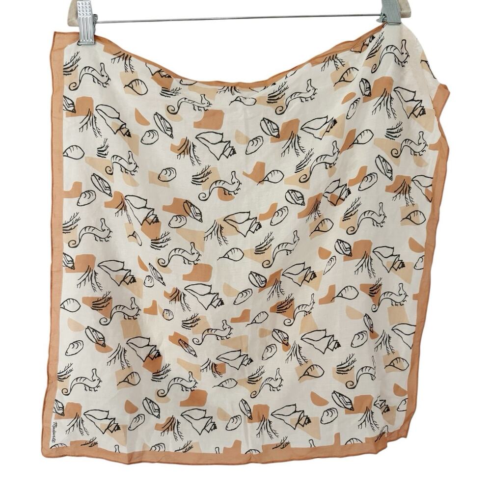 NWT Madewell Organic Cotton Bandana Seahorse Seashell Print Square Beach Orange - Picture 2 of 7